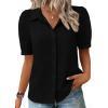 Zeagoo Women Button Down Shirts Puff Short Sleeve Blouses Chiffon Tops Business Casual Outfits Summer Clothes(Black-b)