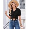 Zeagoo Women Button Down Shirts Puff Short Sleeve Blouses Chiffon Tops Business Casual Outfits Summer Clothes(Black-b)