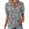 Zeagoo Women Button Down Shirts Puff Short Sleeve Blouses Chiffon Tops Business Casual Outfits Summer Clothes(Blue Boho-mz899)