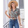 Zeagoo Women Button Down Shirts Puff Short Sleeve Blouses Chiffon Tops Business Casual Outfits Summer Clothes(Blue Boho-mz899)