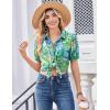 Zeagoo Women Button Down Shirts Puff Short Sleeve Blouses Chiffon Tops Business Casual Outfits Summer Clothes(Blue Boho-yg2)
