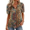 Zeagoo Women Button Down Shirts Puff Short Sleeve Blouses Chiffon Tops Business Casual Outfits Summer Clothes(Boho-mz721)