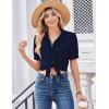 Zeagoo Women Button Down Shirts Puff Short Sleeve Blouses Chiffon Tops Business Casual Outfits Summer Clothes(Navy Blue-nb)