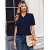 Zeagoo Women Button Down Shirts Puff Short Sleeve Blouses Chiffon Tops Business Casual Outfits Summer Clothes(Navy Blue-nb)