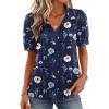 Zeagoo Women Button Down Shirts Puff Short Sleeve Blouses Chiffon Tops Business Casual Outfits Summer Clothes(Navy Flowers-bf318)