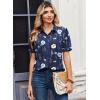 Zeagoo Women Button Down Shirts Puff Short Sleeve Blouses Chiffon Tops Business Casual Outfits Summer Clothes(Navy Flowers-bf318)