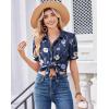 Zeagoo Women Button Down Shirts Puff Short Sleeve Blouses Chiffon Tops Business Casual Outfits Summer Clothes(Navy Flowers-bf318)