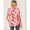 Zeagoo Women Button Down Shirts Puff Short Sleeve Blouses Chiffon Tops Business Casual Outfits Summer Clothes(Pink Flowers-wf97)