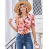 Zeagoo Women Button Down Shirts Puff Short Sleeve Blouses Chiffon Tops Business Casual Outfits Summer Clothes(Pink Flowers-wf97)