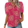 Zeagoo Women Button Down Shirts Puff Short Sleeve Blouses Chiffon Tops Business Casual Outfits Summer Clothes(Pink-cx320)