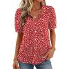 Zeagoo Women Button Down Shirts Puff Short Sleeve Blouses Chiffon Tops Business Casual Outfits Summer Clothes(Red Dot-jh590)