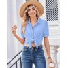 Zeagoo Women Button Down Shirts Puff Short Sleeve Blouses Chiffon Tops Business Casual Outfits Summer Clothes(Sky Blue-clb)