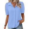Zeagoo Women Button Down Shirts Puff Short Sleeve Blouses Chiffon Tops Business Casual Outfits Summer Clothes(Sky Blue-clb)