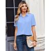 Zeagoo Women Button Down Shirts Puff Short Sleeve Blouses Chiffon Tops Business Casual Outfits Summer Clothes(Sky Blue-clb)