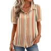 Zeagoo Women Button Down Shirts Puff Short Sleeve Blouses Chiffon Tops Business Casual Outfits Summer Clothes(Stripes-tw720)