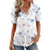 Zeagoo Women Button Down Shirts Puff Short Sleeve Blouses Chiffon Tops Business Casual Outfits Summer Clothes(White Flowers-bf290)