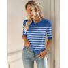 Zeagoo Women Short Sleeve Sweater Summer Crew Neck Dressy Casual Soft Knit Pullover Tops Trendy(Blue-white)