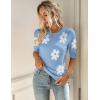 Zeagoo Women Short Sleeve Sweater Summer Crew Neck Dressy Casual Soft Knit Pullover Tops Trendy(Floral Blue-white)
