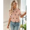 Zeagoo Women Short Sleeve Sweater Summer Crew Neck Dressy Casual Soft Knit Pullover Tops Trendy(Floral Jh618 Coral-white)