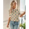 Zeagoo Women Short Sleeve Sweater Summer Crew Neck Dressy Casual Soft Knit Pullover Tops Trendy(Floral Khaki-orange)