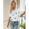 Zeagoo Women Short Sleeve Sweater Summer Crew Neck Dressy Casual Soft Knit Pullover Tops Trendy(Floral Sf324 Green-white)
