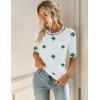 Zeagoo Women Short Sleeve Sweater Summer Crew Neck Dressy Casual Soft Knit Pullover Tops Trendy(Floral Sf324 Green-white)