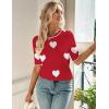 Zeagoo Women Short Sleeve Sweater Summer Crew Neck Dressy Casual Soft Knit Pullover Tops Trendy(Heart Red-white)