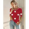 Zeagoo Women Short Sleeve Sweater Summer Crew Neck Dressy Casual Soft Knit Pullover Tops Trendy(Heart Red-white)