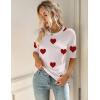 Zeagoo Women Short Sleeve Sweater Summer Crew Neck Dressy Casual Soft Knit Pullover Tops Trendy(Heart White-red)