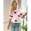 Zeagoo Women Short Sleeve Sweater Summer Crew Neck Dressy Casual Soft Knit Pullover Tops Trendy(Heart White-red)