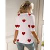 Zeagoo Women Short Sleeve Sweater Summer Crew Neck Dressy Casual Soft Knit Pullover Tops Trendy(Heart White-red)