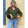 Zeagoo Women’s 2025 Fall V-Neck Cropped Sweater Trendy Long Latern Sleeve Ribbed Knit Pullover Crop Tops(Army Green)