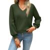 Zeagoo Women’s 2025 Fall V-Neck Cropped Sweater Trendy Long Latern Sleeve Ribbed Knit Pullover Crop Tops(Army Green)