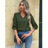 Zeagoo Women’s 2025 Fall V-Neck Cropped Sweater Trendy Long Latern Sleeve Ribbed Knit Pullover Crop Tops(Army Green)
