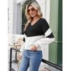 Zeagoo Women’s 2025 Fall V-Neck Cropped Sweater Trendy Long Latern Sleeve Ribbed Knit Pullover Crop Tops(Black White)