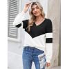 Zeagoo Women’s 2025 Fall V-Neck Cropped Sweater Trendy Long Latern Sleeve Ribbed Knit Pullover Crop Tops(Black White)