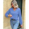 Zeagoo Women’s 2025 Fall V-Neck Cropped Sweater Trendy Long Latern Sleeve Ribbed Knit Pullover Crop Tops(Blue)
