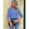 Zeagoo Women’s 2025 Fall V-Neck Cropped Sweater Trendy Long Latern Sleeve Ribbed Knit Pullover Crop Tops(Blue)