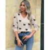 Zeagoo Women’s 2025 Fall V-Neck Cropped Sweater Trendy Long Latern Sleeve Ribbed Knit Pullover Crop Tops(Bowknot Beige)