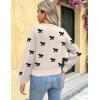 Zeagoo Women’s 2025 Fall V-Neck Cropped Sweater Trendy Long Latern Sleeve Ribbed Knit Pullover Crop Tops(Bowknot Beige)