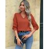 Zeagoo Women’s 2025 Fall V-Neck Cropped Sweater Trendy Long Latern Sleeve Ribbed Knit Pullover Crop Tops(Brick Red)