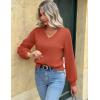 Zeagoo Women’s 2025 Fall V-Neck Cropped Sweater Trendy Long Latern Sleeve Ribbed Knit Pullover Crop Tops(Brick Red)