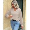 Zeagoo Women’s 2025 Fall V-Neck Cropped Sweater Trendy Long Latern Sleeve Ribbed Knit Pullover Crop Tops(Color Block 1)