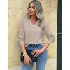 Zeagoo Women’s 2025 Fall V-Neck Cropped Sweater Trendy Long Latern Sleeve Ribbed Knit Pullover Crop Tops(Color Block 1)