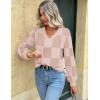 Zeagoo Women’s 2025 Fall V-Neck Cropped Sweater Trendy Long Latern Sleeve Ribbed Knit Pullover Crop Tops(Khakiplaid)