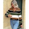 Zeagoo Women’s 2025 Fall V-Neck Cropped Sweater Trendy Long Latern Sleeve Ribbed Knit Pullover Crop Tops(Multi-brown)