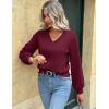 Zeagoo Women’s 2025 Fall V-Neck Cropped Sweater Trendy Long Latern Sleeve Ribbed Knit Pullover Crop Tops(Wine Red)
