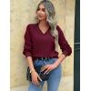 Zeagoo Women’s 2025 Fall V-Neck Cropped Sweater Trendy Long Latern Sleeve Ribbed Knit Pullover Crop Tops(Wine Red)