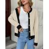 Zeagoo Women’s 2026 Cardigan Sweaters Button Down Crew Neck Open Front Long Sleeve Knit Cropped Jackets(Color Block Beige)