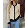 Zeagoo Women’s 2026 Cardigan Sweaters Button Down Crew Neck Open Front Long Sleeve Knit Cropped Jackets(Color Block Beige)